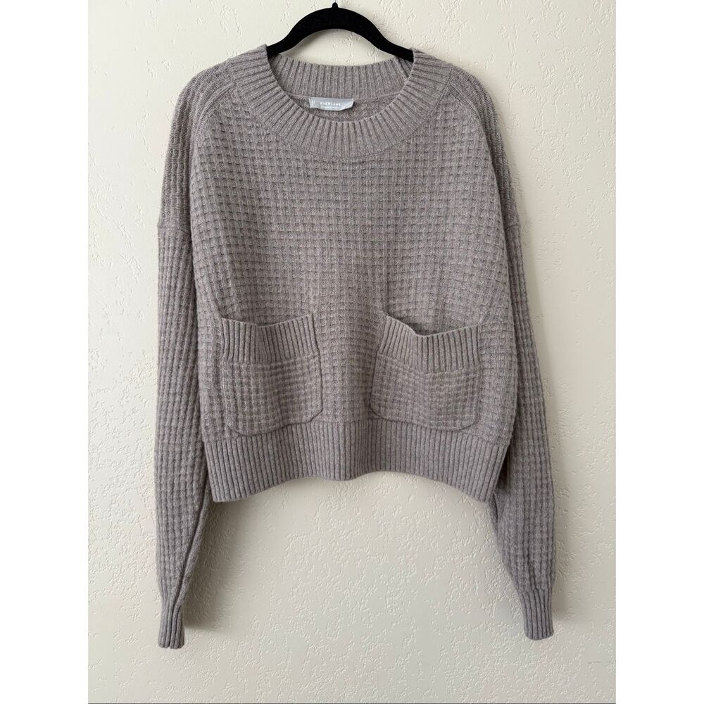 Everlane Waffle Knit Cashmere Pocket Sweater in Heathered Sand